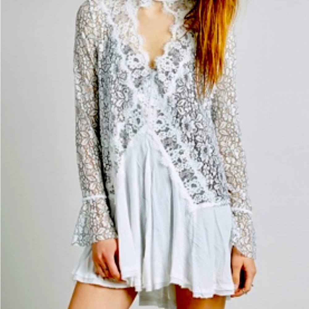 FREE THE PEOPLE pink laced floral mini dress-